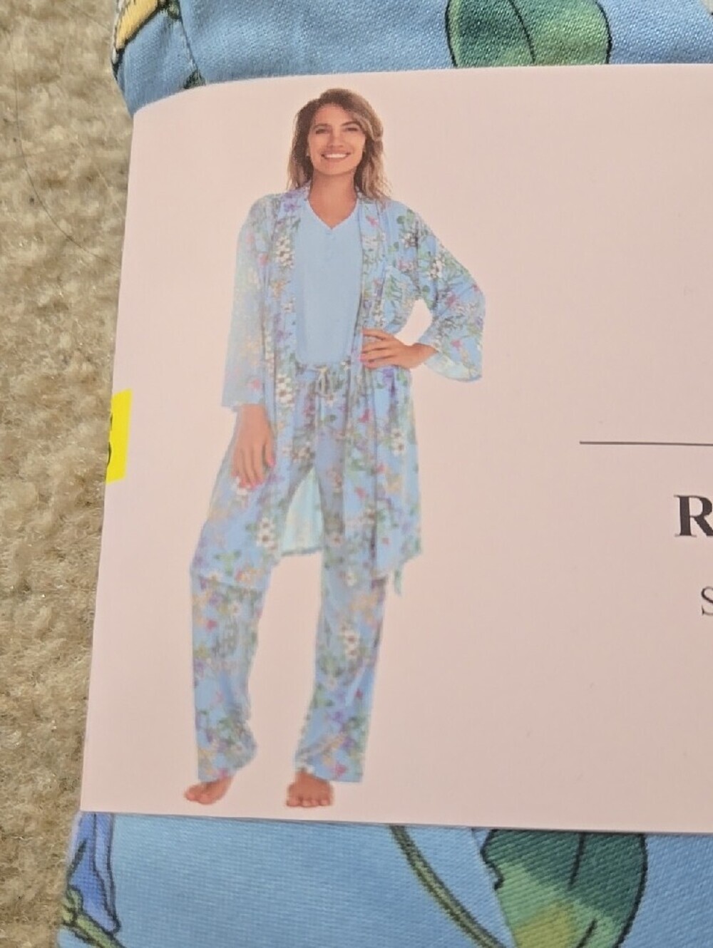 FN by Flora Nikrooz Blue Floral Robe, Tank & Pant Set - Picture 3 of 5